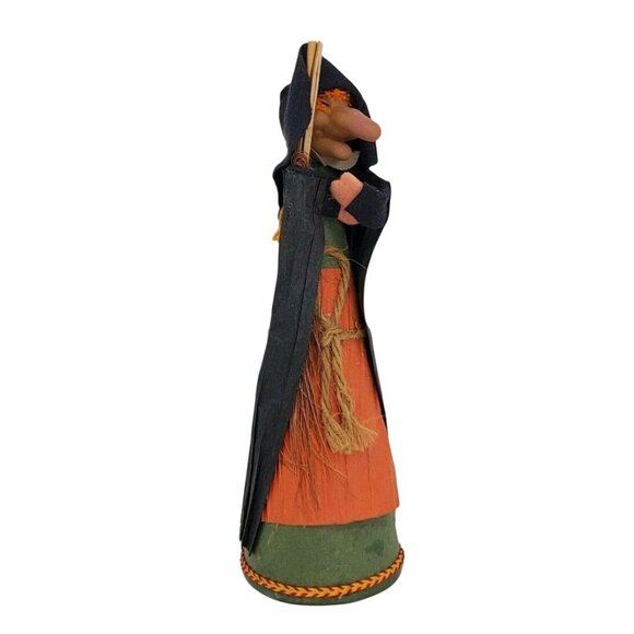 Vintage Halloween Witch Figurine w/ Broom Black Crepe Paper & Felt German Style - Picture 9 of 10